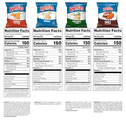 Ruffles Potato Chips, 4 Flavor Variety Pack, 1 oz Bags (Pack of 21)