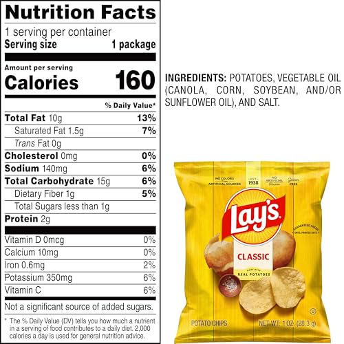 Lay's Potato Chips, Classic, 1 Ounce (Pack of 40)