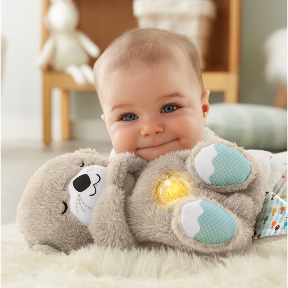 FISHER-PRICE BABY Toy Soothe 'n Snuggle Otter Portable Plush Sound Machine with Music Lights & Breathing Motion for Newborns 0+ Months