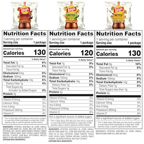 Lay's Kettle Cooked Potato Chips, Variety Pack, 0.85 Ounce (Pack of 40)