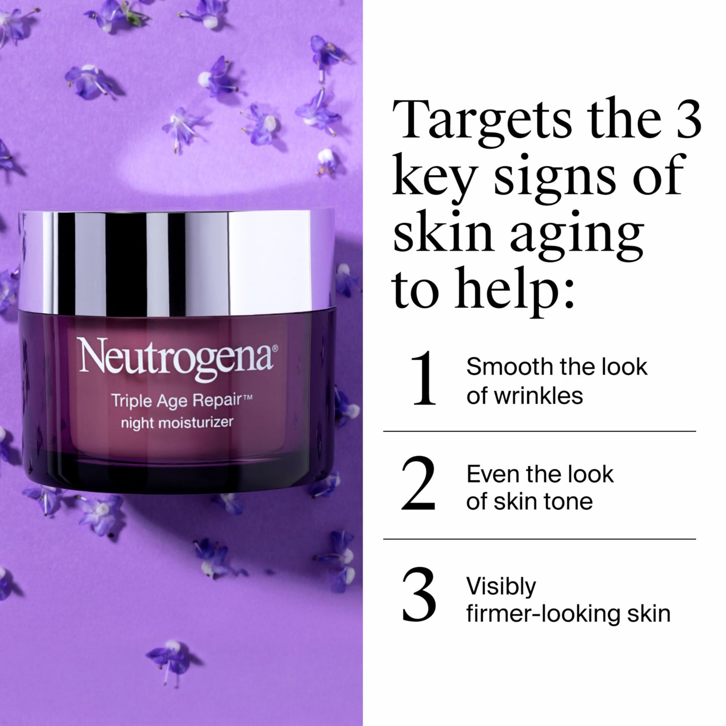 Neutrogena Triple Age Repair Night Face Moisturizer - with Hexinol Technology & Vitamin C, Anti-Wrinkle Face Cream, Visibly Reduces the look Wrinkles & Firms Skin While You Sleep, 1.7 oz