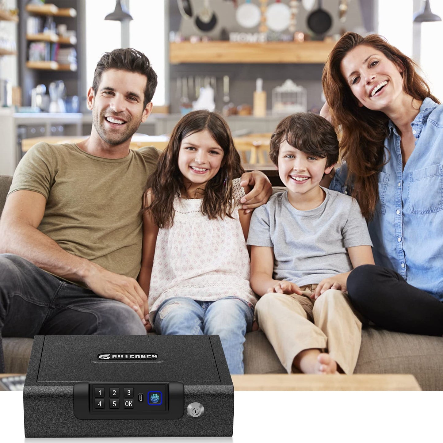 Biometric Gun Safe for Pistols 3-Ways unlock Fingerprint Digital PIN Key Unlock Handgun Safe with Sound, Lock box for Cloakroom living room Bedroom Nightstand and Car BILLCONCH