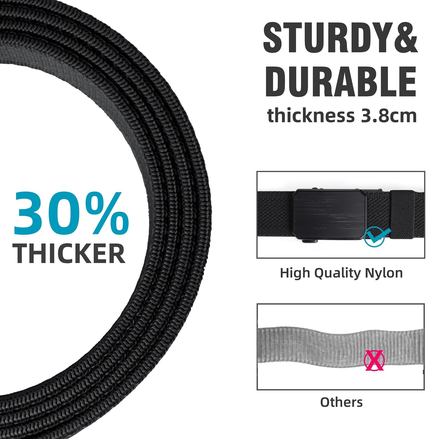 HASHIJI Auto Lock Ratchet Belt for Men | Elegant Dressing Belt Buckle | 1.5" Wide Elastic Nylon Tactical Belts Thicker | Black color 2X-Large for Waist 36"-40"