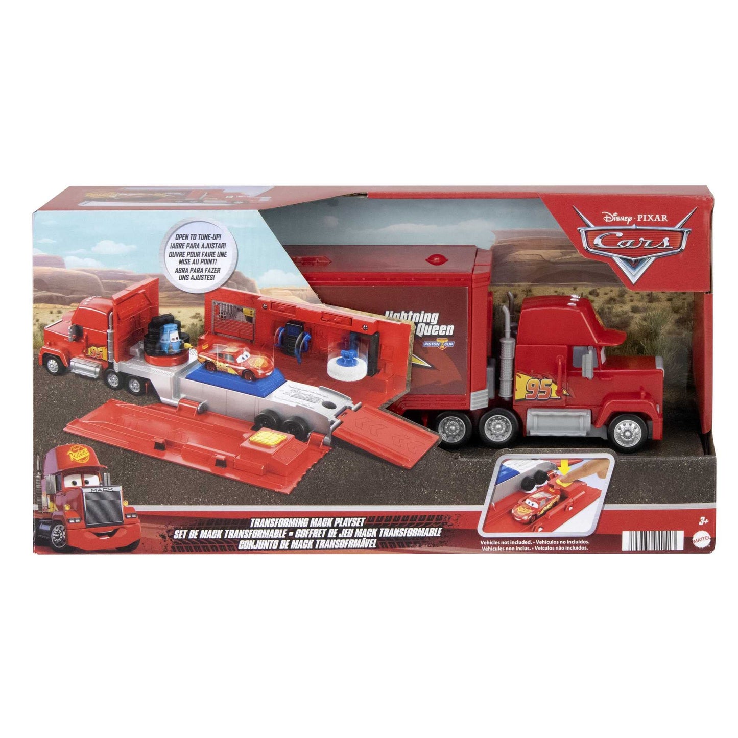 Mattel Disney and Pixar Cars Transforming Mack Playset, 2-in-1 Toy Truck & Tune-Up Station with Launcher, Lift & More, Movie-Inspired Graphics, Gift for Kids Ages 4 Years Old & Up