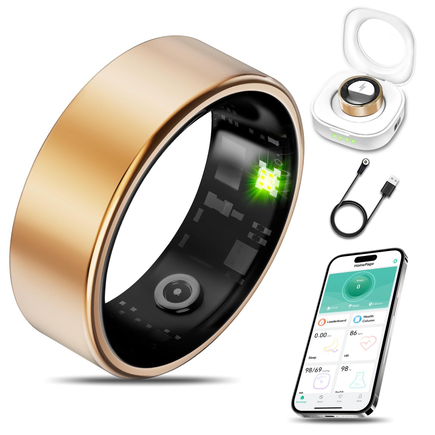 Smart Health Ring for Women Men Fitness Tracker with Heart Rate, Blood Oxygen, Blood Pressure, Sleep Monitoring, Step Counting, IP68 Waterproof for iOS and Android, No Subscription Fee, Rose Gold 8
