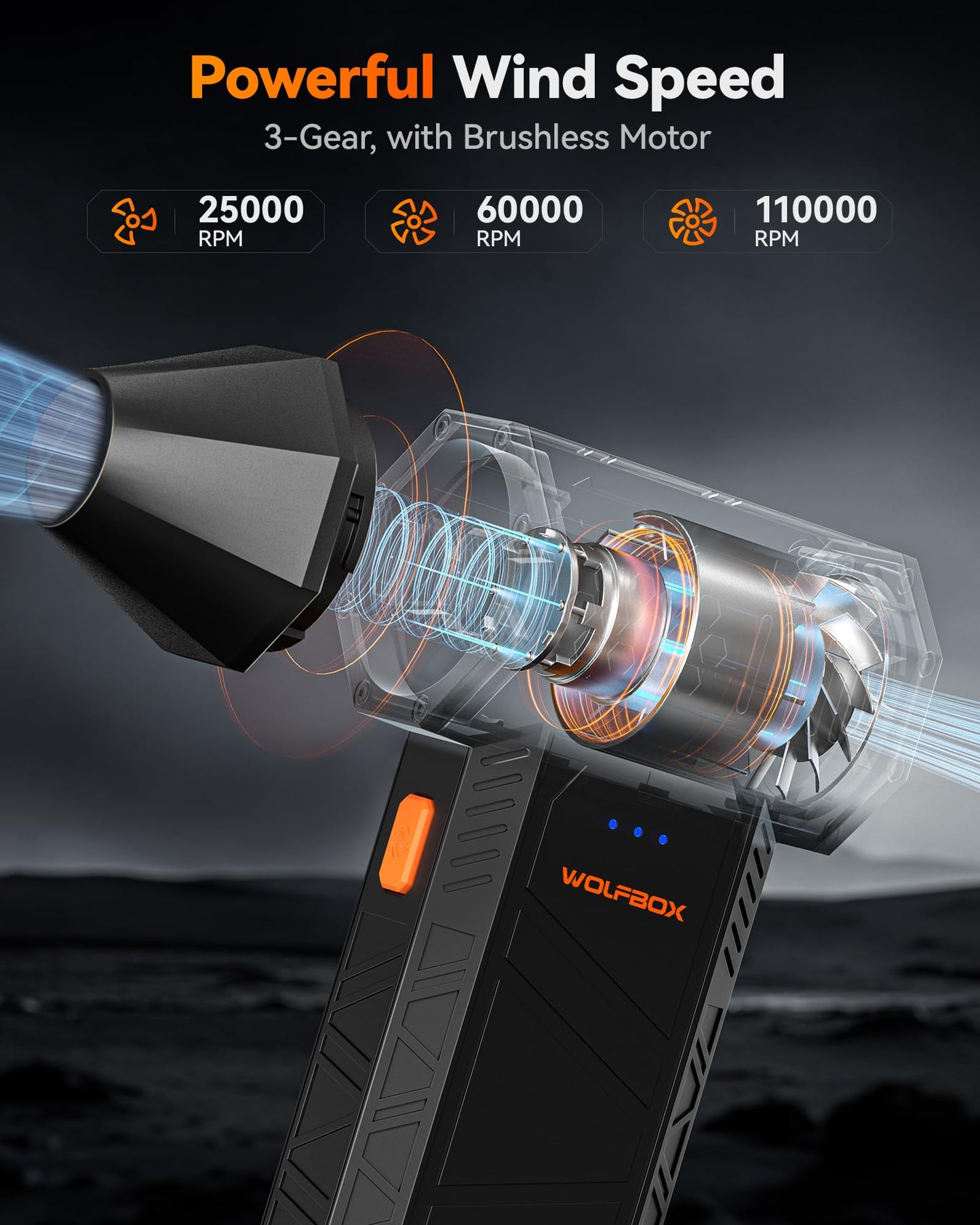 WOLFBOX MF50 Compressed Air Duster-110000RPM Super Power Electric Air Duster, 3-Gear Adjustable Mini Blower with Fast Charging, Dust Blower for Computer, Keyboard, House, Outdoor and Car