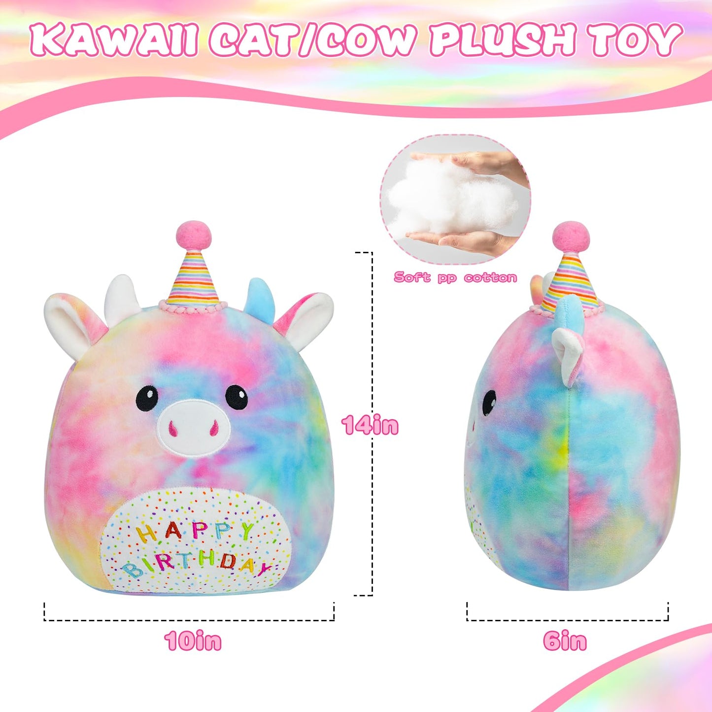 AWNOGKUE Cow Stuffed Animal Cow Plush Toys 14 Inch Soft Unicorn Plushies Pillow Cute Rainbow Plushies Room Decoration Birthday Gifts for Kids Toddlers Girls and Boys