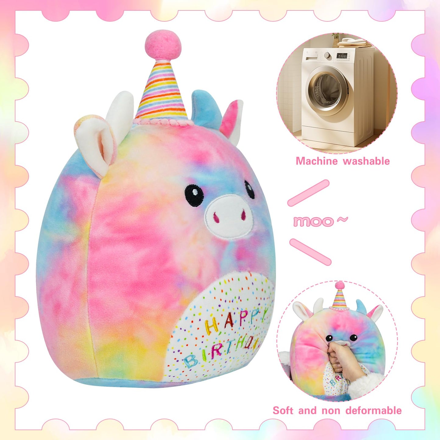 AWNOGKUE Cow Stuffed Animal Cow Plush Toys 14 Inch Soft Unicorn Plushies Pillow Cute Rainbow Plushies Room Decoration Birthday Gifts for Kids Toddlers Girls and Boys