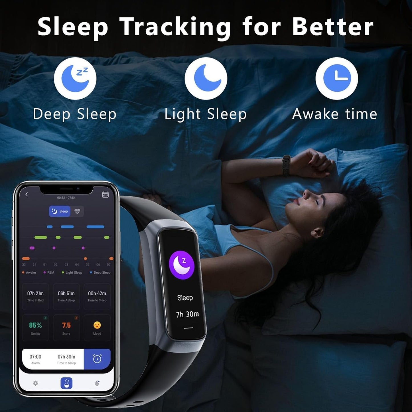 Fitness Tracker with Heart Rate/Blood Oxygen/Sleep Monitor, 20+ Sports Modes Smart Watches for Women/Men, Activity & Step Tracker Smart Watch for Android/iOS Phones (Dark Black)