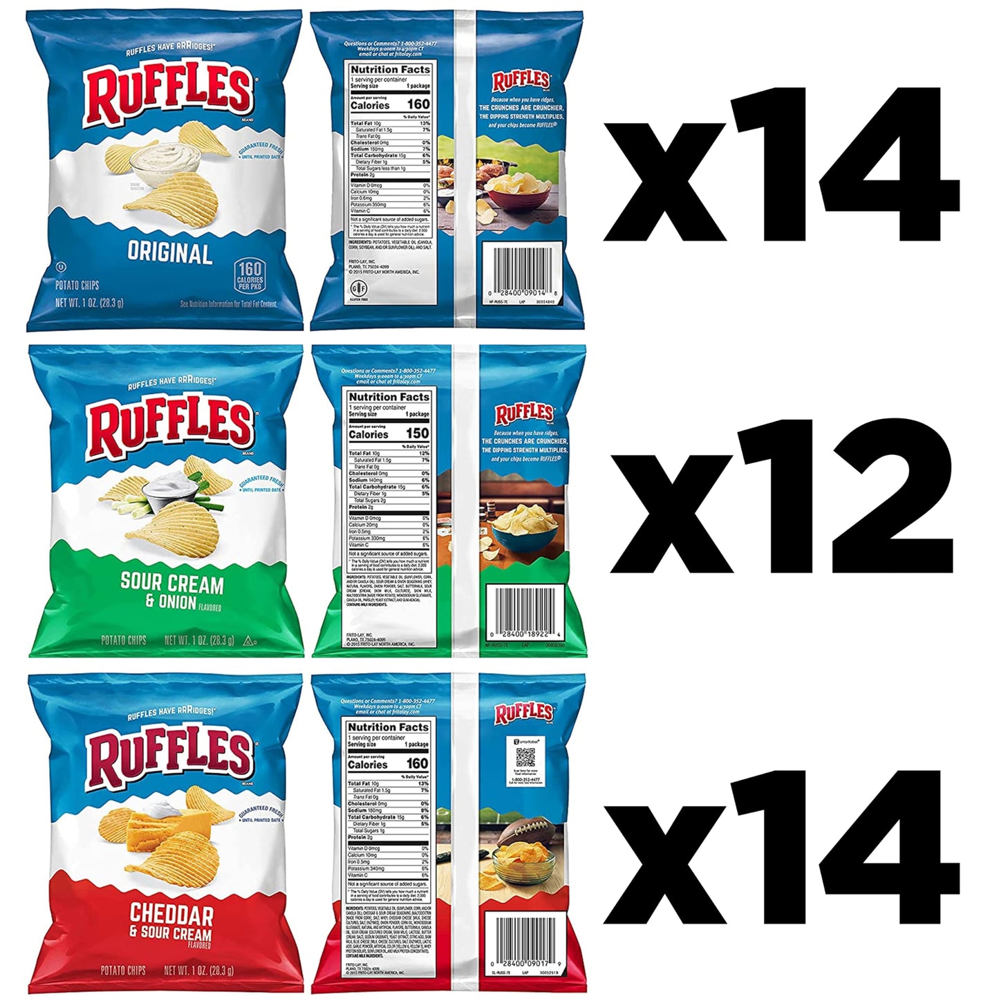 Ruffles Potato Chips Variety Pack, 40 Count