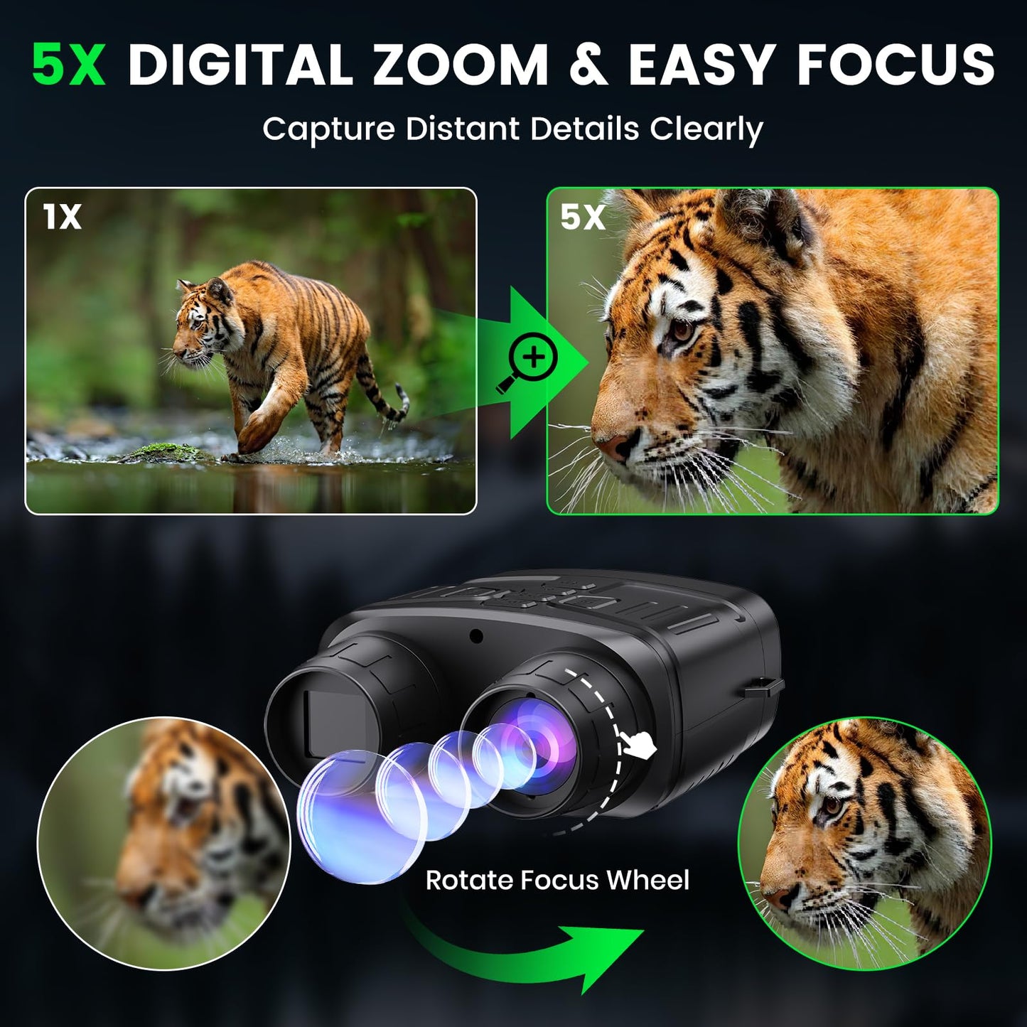 HEXEUM Night Vision Goggles, 4K Night Vision Binoculars for Adults with 5000mAh Battery, 3" HD Screen & 32GB Card for Hunting, Wildlife Observation, Security