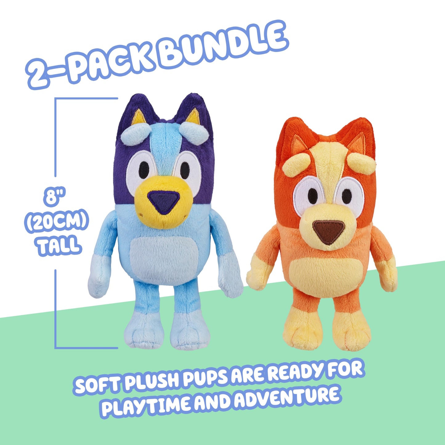 Bingo & Bluey Plush Toys Bundle – Exclusive 2-Pack Soft Toys, Deluxe Fabric, Embroidered Detail, Plush Characters for Show Time or Story Time