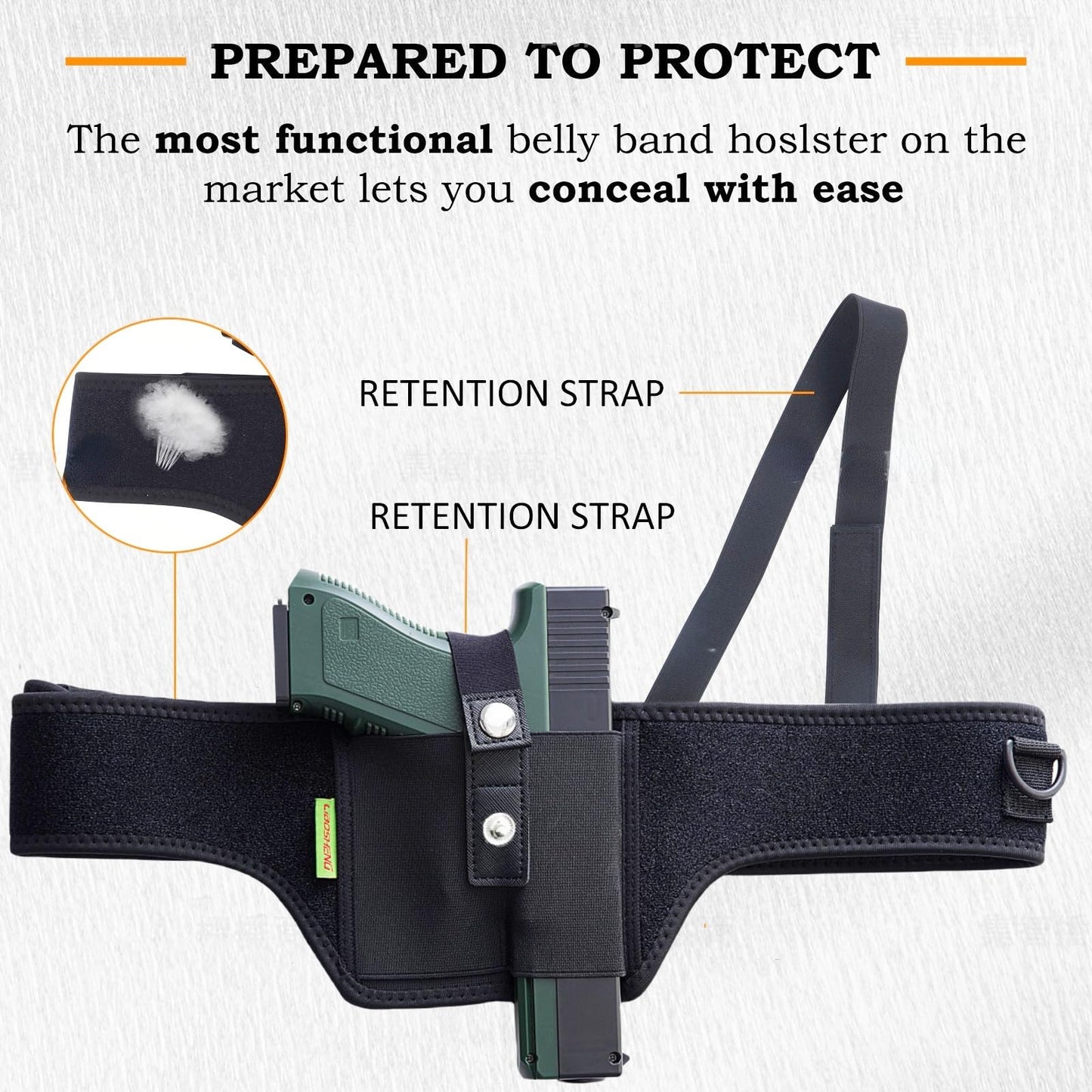 Quick Draw Shoulder Holster - Belly Band Holster for Everyday Comfortable Concealed Carry for Small, Compact and Other Similar Gear, Right Handed, Black 39"