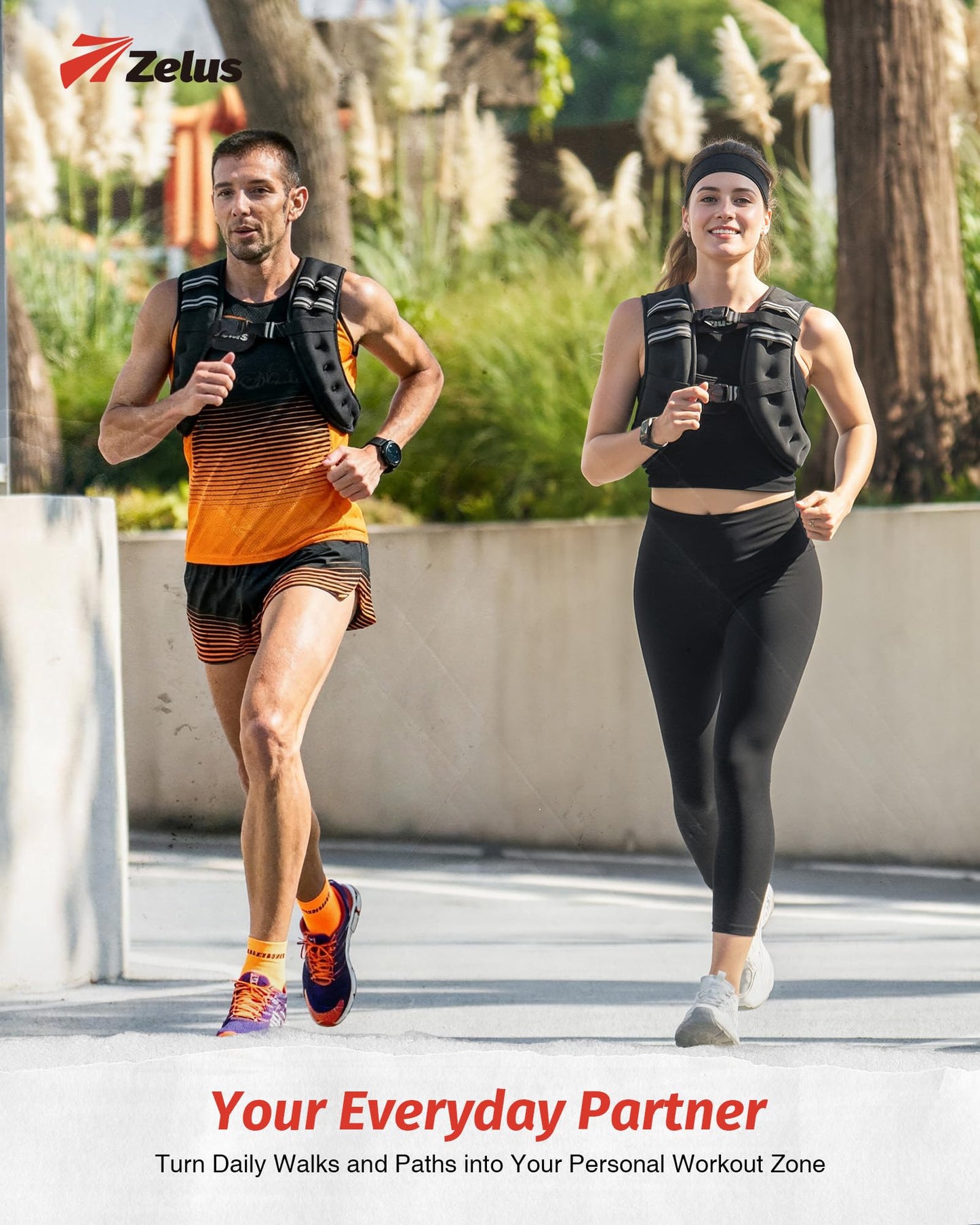 ZELUS Weighted Vest, 6lb/8lb/12lb/16lb/20lb/25lb/30lb Weight Vest with Reflective Stripe for Workout, Strength Training, Running, Fitness, Muscle Building, Weight Loss, Weightlifting, Black(12 lb)