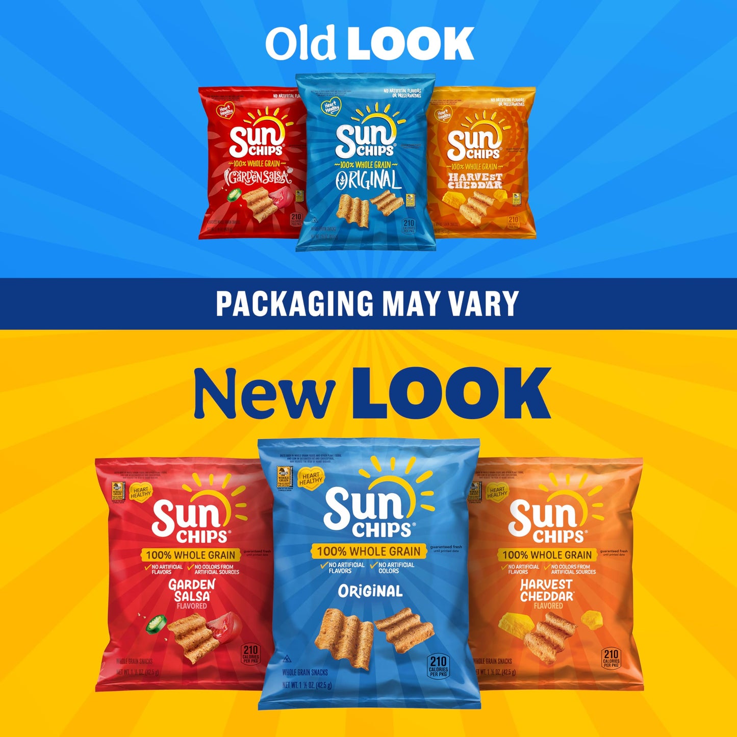 SunChips 100% Whole Grain Chips, Variety Pack, 1 oz Bags, Pack of 21, No Artificial Flavors, No Colors from Artificial Sources