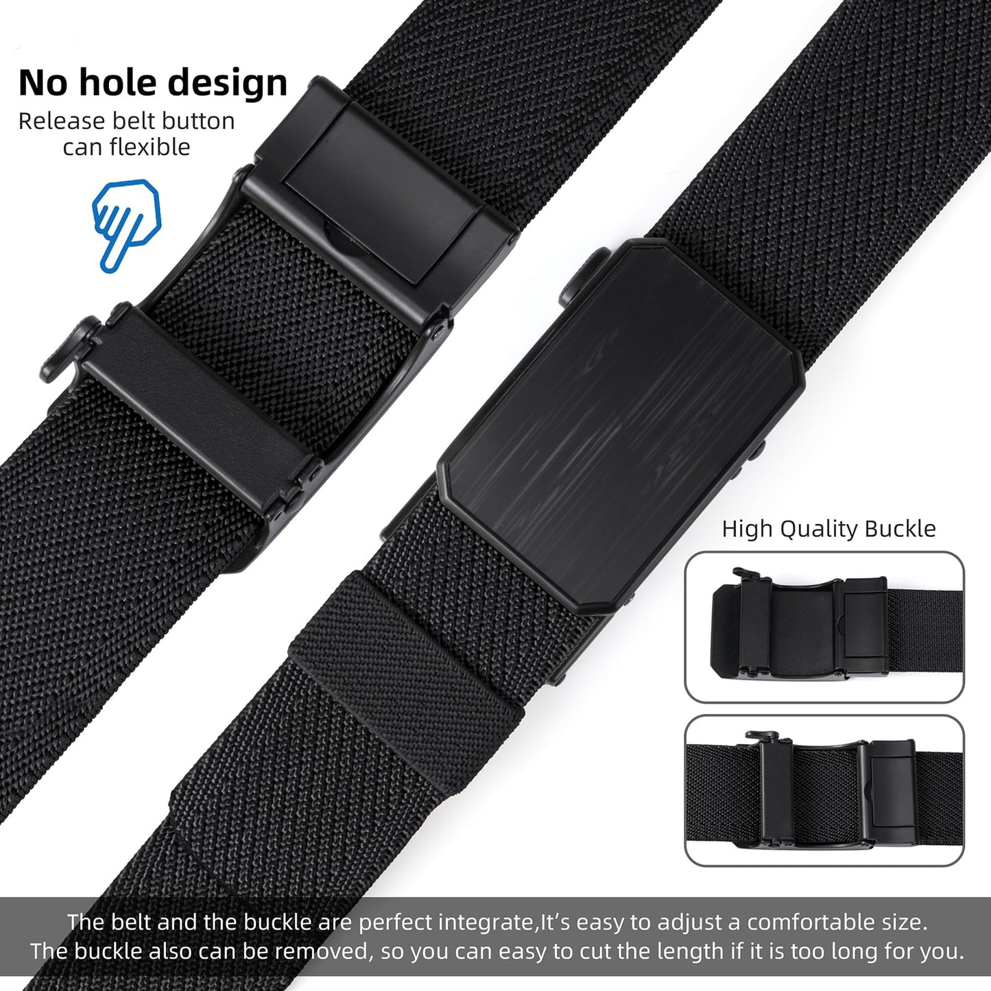 HASHIJI Auto Lock Ratchet Belt for Men | Elegant Dressing Belt Buckle | 1.5" Wide Elastic Nylon Tactical Belts Thicker | Black color 2X-Large for Waist 36"-40"