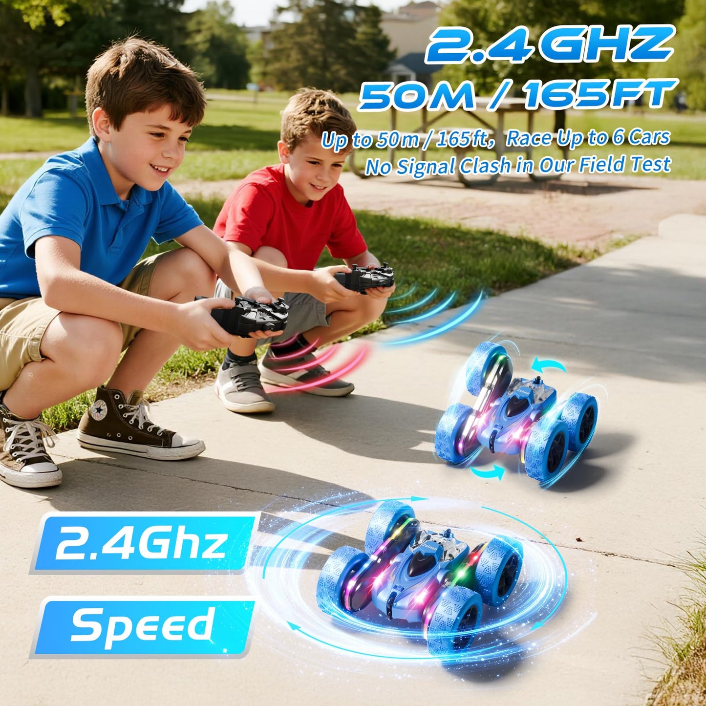 Zalneo Remote Control Stunt Car 4WD 360° Flip Double‑Sided RC Cars, LED Light Bar, USB‑C Modular Battery, 2.4 GHz Outdoor Beach Toy for Boys 6‑12 Years Old, Birthday & Christmas Kids Gift, Blue