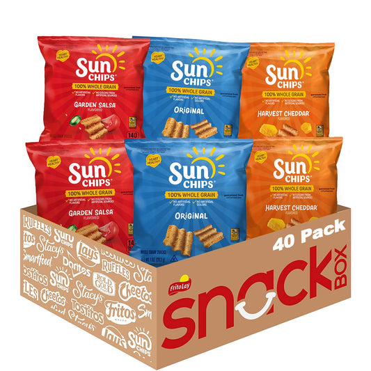 SunChips 100% Whole Grain Chips, Variety Pack, 1 oz Bags, Pack of 40, No Artificial Flavors, No Colors from Artificial Sources