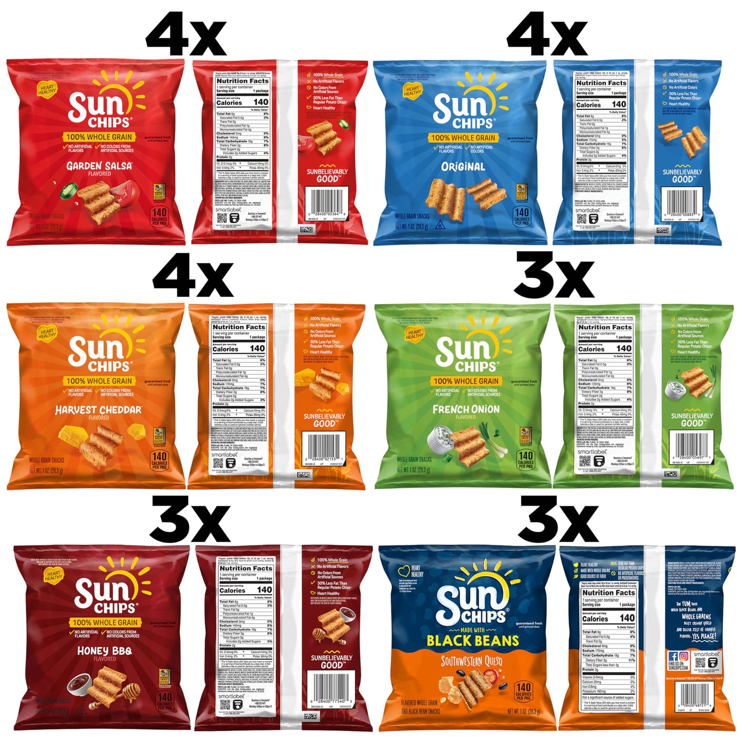 SunChips 100% Whole Grain Chips, Variety Pack, 1 oz Bags, Pack of 21, No Artificial Flavors, No Colors from Artificial Sources