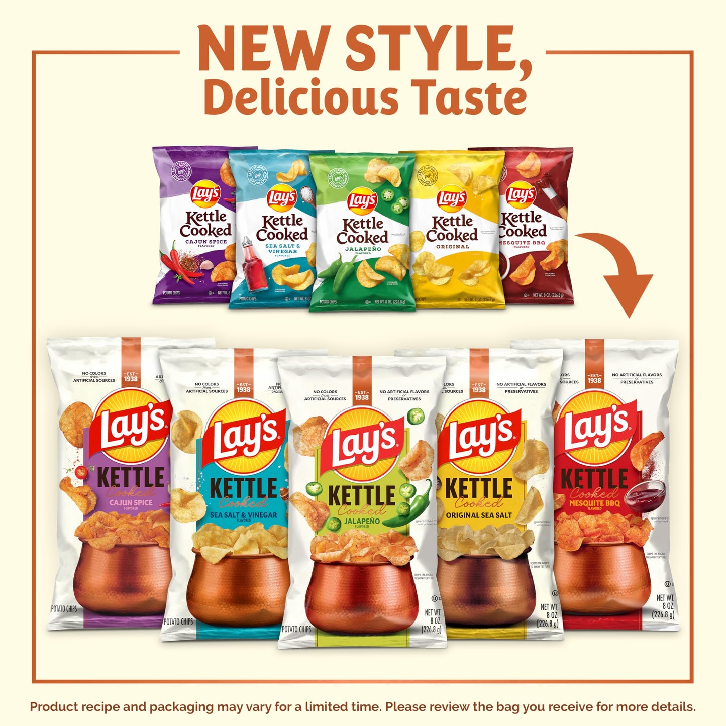 Lay's Kettle Cooked Potato Chips, Variety Pack, 0.85 Ounce (Pack of 40)