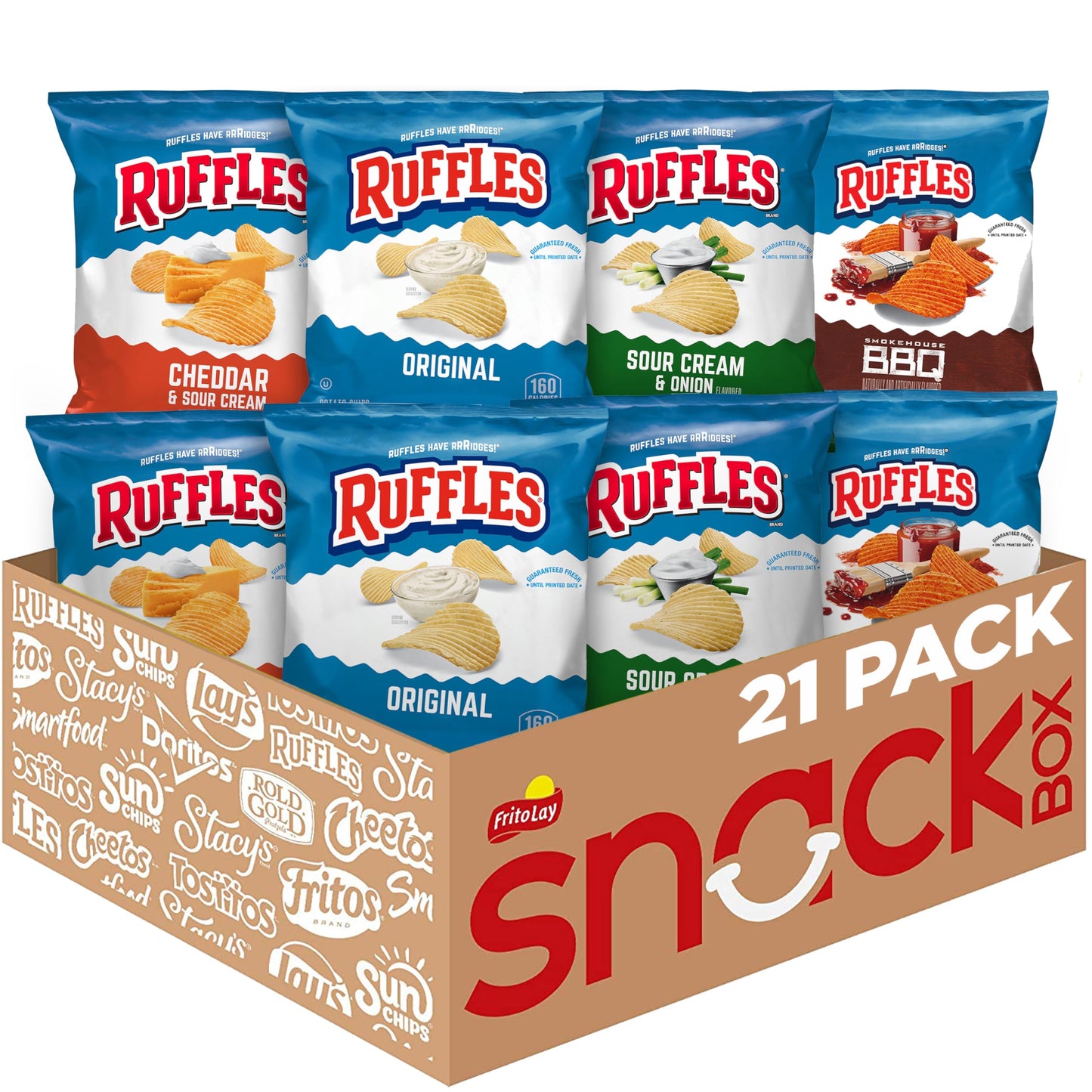 Ruffles Potato Chips, 4 Flavor Variety Pack, 1 oz Bags (Pack of 21)