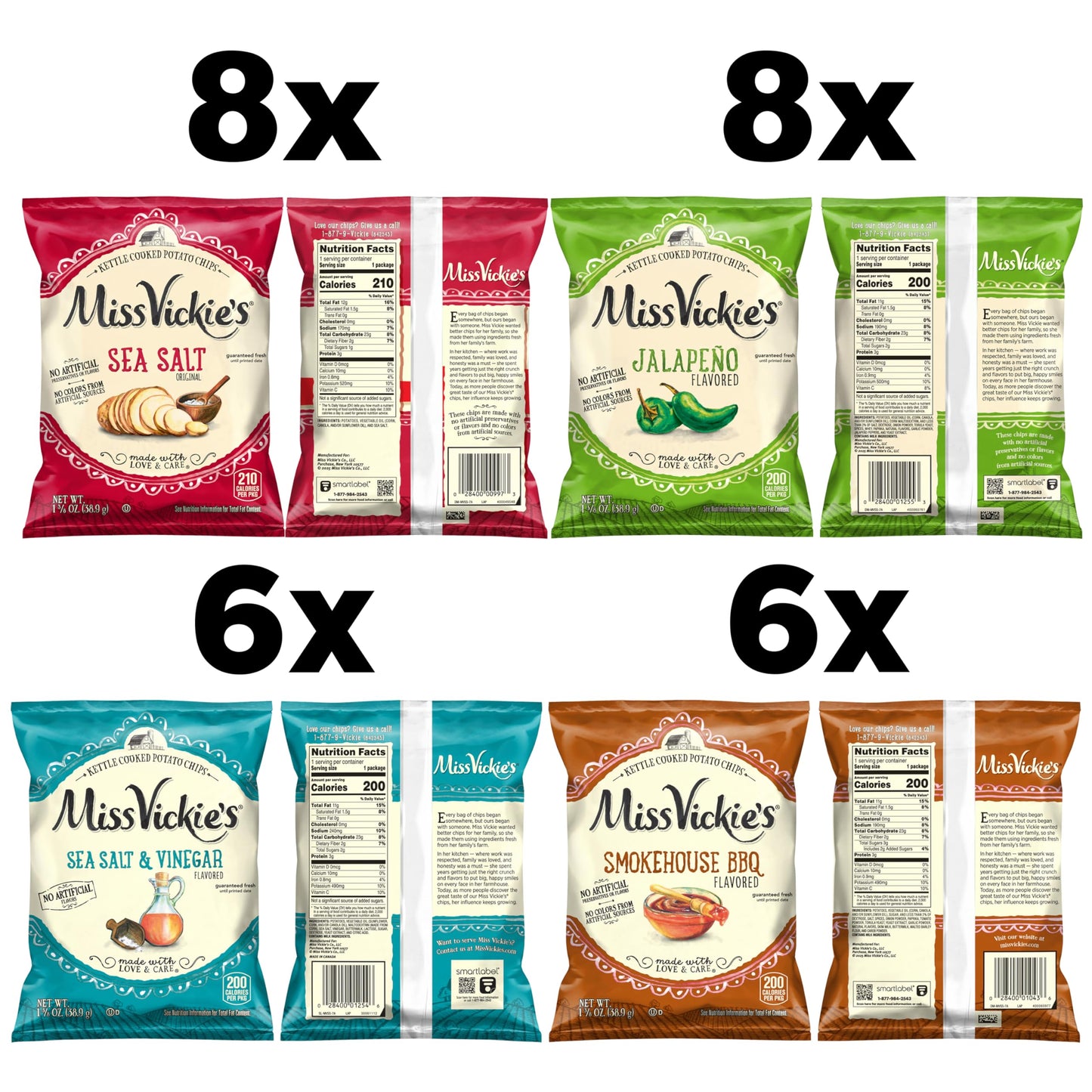 Miss Vickie's Kettle Cooked Potato Chips, Variety Pack, 1.375 Ounce (Pack of 28)