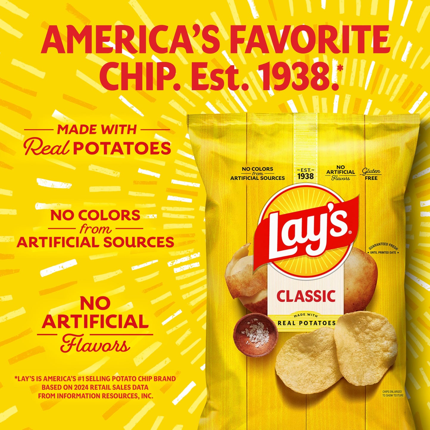Lay's Potato Chips, Classic, 1 Ounce (Pack of 40)